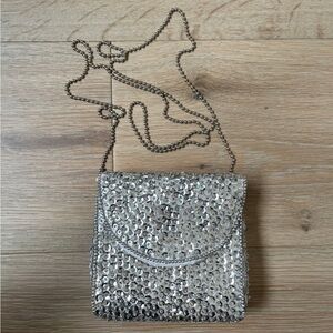 Vintage 90s Contempo Casuals Evening Silver Sequin Mini Purse Crossbody Bag